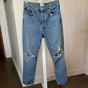 Agolde Riley Distressed High Waisted Straight Crop Jeans size 29